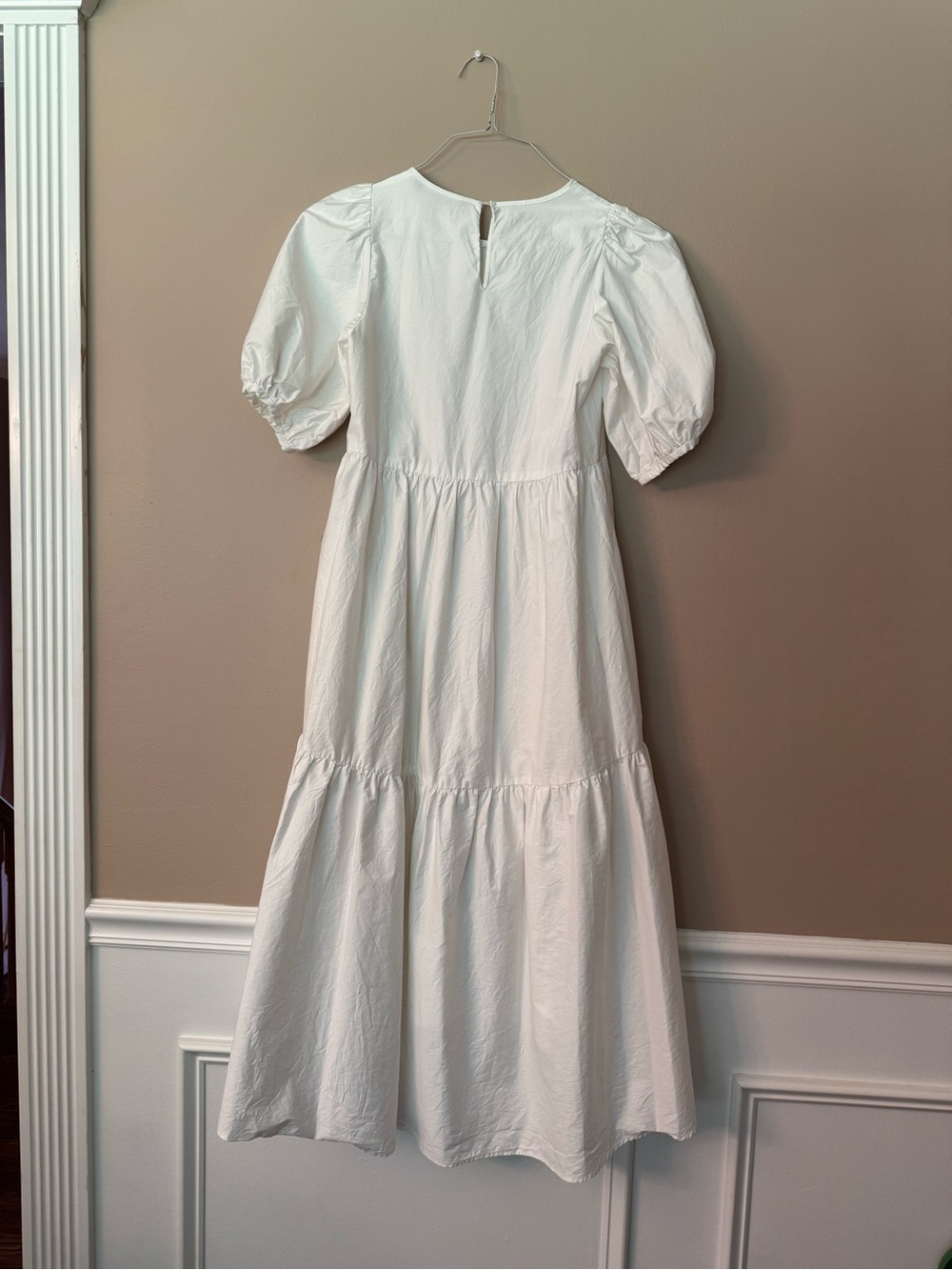 Zara White 100% Cotton High-Low Tiered Dress Puff Sleeve XS